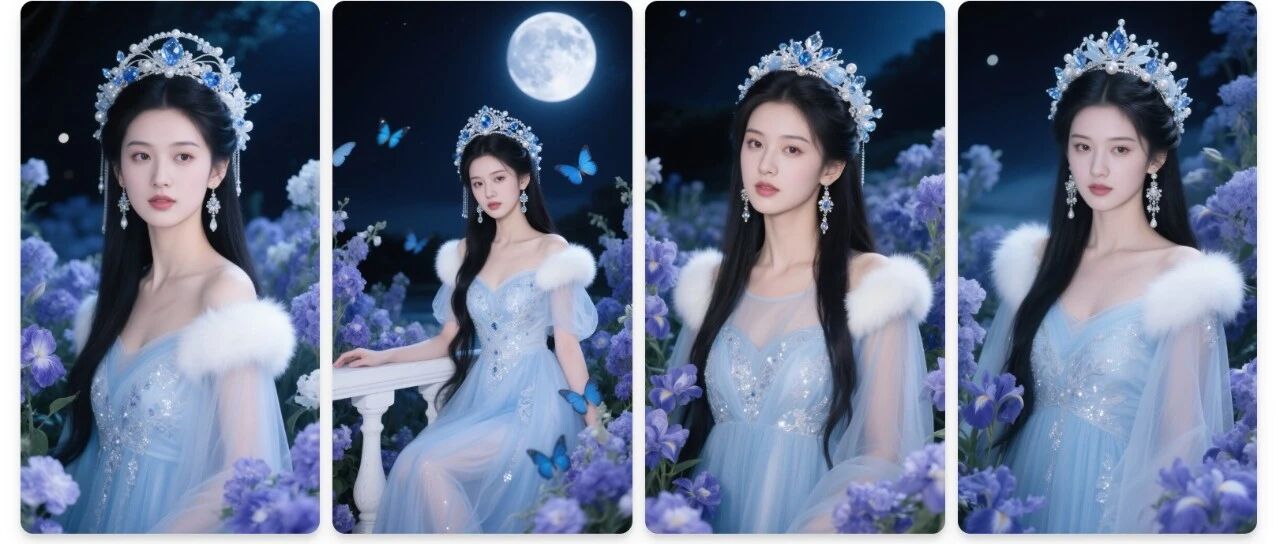 古风壁纸丨蝶绕蓝裳添雅韵，清辉漫洒梦婆娑